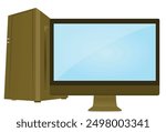 Brown desktop computer. vector illustration
