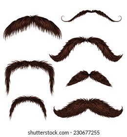 Brown different style isolated vector mustaches set