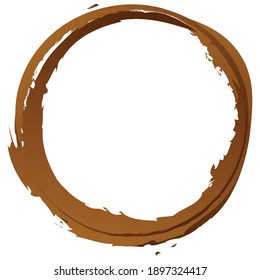 Brown dirt, mud grungy, grunge textured circle. Brownish circular edgy scribble, sketchy element