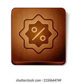Brown Discount percent tag icon isolated on white background. Shopping tag sign. Special offer sign. Discount coupons symbol. Wooden square button. Vector