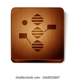 Brown DNA symbol icon isolated on white background. Wooden square button. Vector Illustration