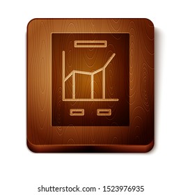 Brown Document with graph chart icon isolated on white background. Report text file icon. Accounting sign. Audit, analysis, planning. Wooden square button. Vector Illustration