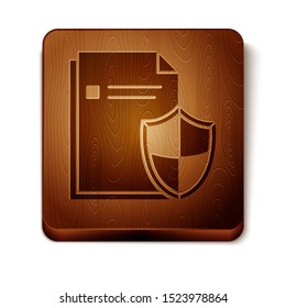 Brown Document protection concept icon isolated on white background. Confidential information and privacy idea, secure, guard, shield. Wooden square button. Vector Illustration