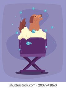 escena del personaje de baño de perro marrón