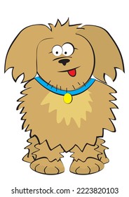 Brown dog with blue collar, isolated, vector illustration