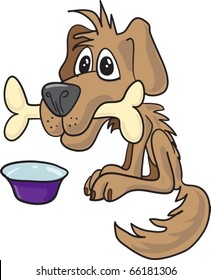 Brown dog with a bone in his mouth