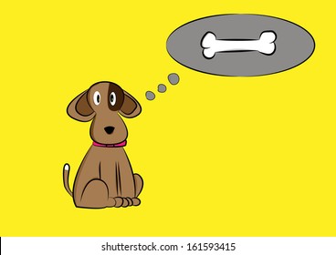Brown Dog and Bone Yellow Background