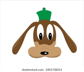 perro marrón, con sombrero verde, cabeza, de fondo blanco, caricatura, 