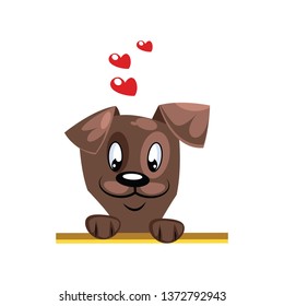 Brown dog with hearts above his head vector illustration on a white background