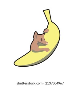 Brown dog hugging a yellow banana