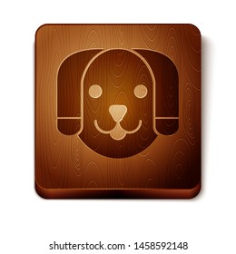 Brown Dog icon isolated on white background. Wooden square button. Vector Illustration