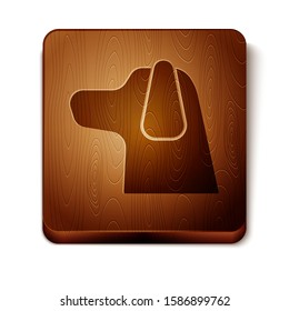 Brown Dog icon isolated on white background. Wooden square button. Vector Illustration