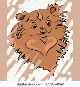 A brown dog on a beige background, vector illustration, print, apparel, interior poster.