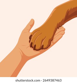 Brown Dog Paw and Human Hand Gentle Touch Friendship National Dog Day Illustration touching