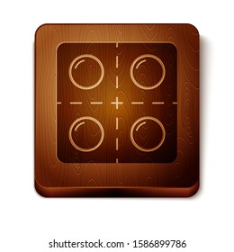 Brown Dog and pills icon isolated on white background. Prescription medicine for animal. Wooden square button. Vector Illustration