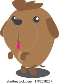 
a brown dog is seen standing with its two hind legs and sticking out its tongue