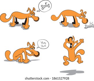 Brown Dog Set Of Normal Everyday Activities looking for a bone. Vector illustration.