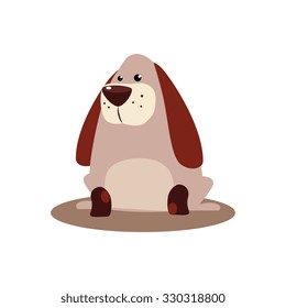 Brown dog sitting on the arpet. Vector illustration in flat style
