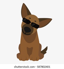 Brown dog with sunglasses. Cartoon character. Children toy. Cute pet. Flat vector stock illustration