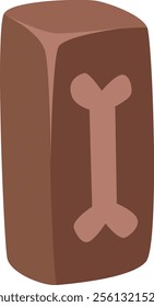 Brown dog treat featuring a playful bone symbol, sitting patiently for a hungry pet. Simple cartoon style vector illustration, isolated against a bright white background