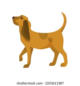 Brown dog wagging tail vector illustration. Cartoon animal character from Victorian city isolated on white background. History concept