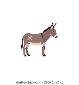 Brown donkey flat vector illustration isolated for farm animal and wildlife.