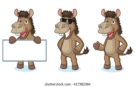 Brown Donkey Mascot happy, pose and bring board