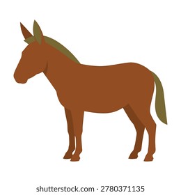 a brown donkey standing in profile view with a green mane and tail on white background