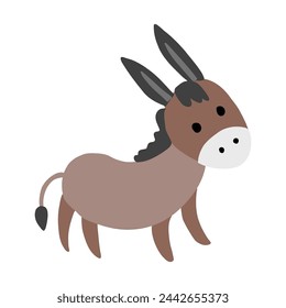 Brown Donkey vector cartoon illustration isolated on white background, Simple flat symbol, decorative funny mammal sign for design zoo alphabet, travel advertising, protection of animal, kids map