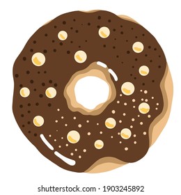 Brown donut with balls on a white background.