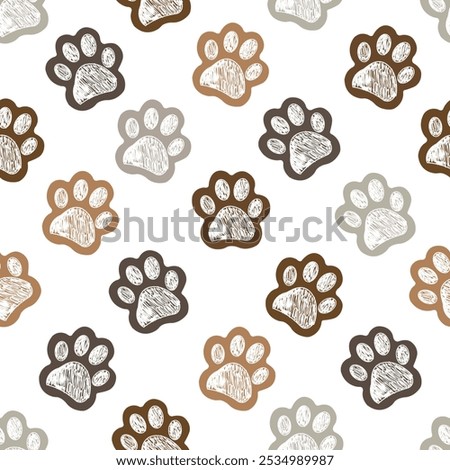 Brown doodle colored paw prints seamless fabric design pattern