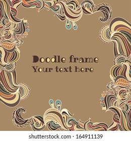 Brown doodle frame. For your design. Vector
