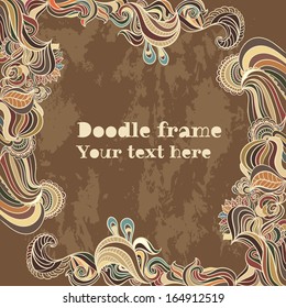 Brown doodle frame. For your design. Vector