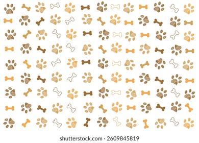 Brown doodle paw prints and bones banner design background