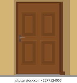 Ilustración vectorial de puerta marrón. Puertas vectoriales cerradas desde afuera.