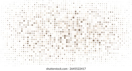 brown dots, star and geometric halftone pattern on white background. Linear halftone background. Vector illustration isolated on white background. vector