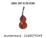 Brown double bass color vector. Classical brown contrabass modern flat style vector illustration isolated on white background. Classic Stringed musical instrument. Double bass, contrabass clipart