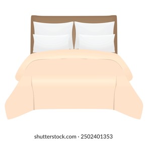 Brown  double bed. vector illustration