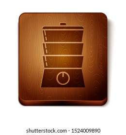 Brown Double boiler icon isolated on white background. Wooden square button. Vector Illustration
