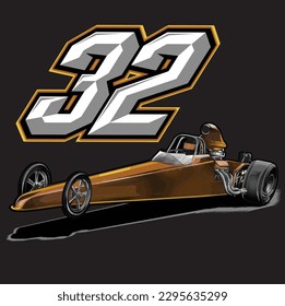 brown drag race illustration isolated in black background for poster, t-shirt, graphic design, business element and card