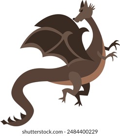 Brown dragon vector illustration. Cute dragons in cartoon style