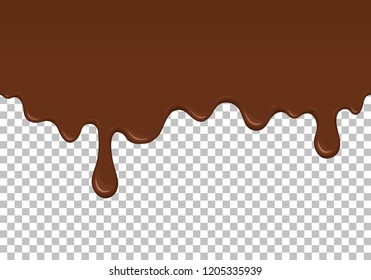 Brown dripping slime seamless pattern. Chocolate background with copy space. Realistic sweet cream isolated element. Flowing melted milk chocolate. Popular kids sensory game vector illustration.