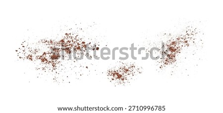 Brown dry powder texture on white background. Cinnamon or dust chocolate powder