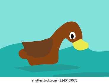 Brown Duck Swimming Vector Illustration For Children