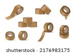 Brown duct tape mockup realistic set with isolated icons of craft sticky tape on blank background vector illustration