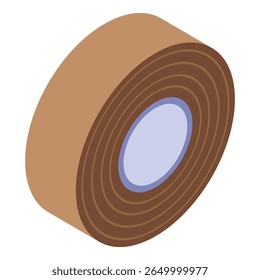Vista isométrica de rolo de fita de duto marrom é usada para diferentes materiais, adesivos e pegajosos