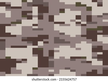 Brown Dust Multi-scale Camouflage, Seamless Pattern. Digi Camo Vector, Modern 8bit Pixel Texture, Digicamo Design.