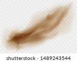 Brown dusty cloud or dry sand flying with a gust of wind, sandstorm, realistic texture with small particles or grains of sand vector illustration isolated on transparent background