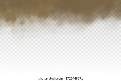 Brown dusty cloud or dry sand flying with a gust of wind, sandstorm, flying sand, dust cloud, brown smoke realistic texture vector illustration, eps 10.