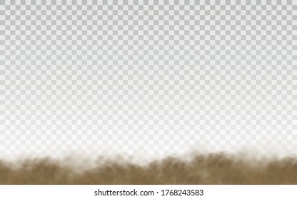 Brown dusty cloud or dry sand flying with a gust of wind, sandstorm. Flying sand. Dust cloud. Brown smoke realistic texture vector illustration. EPS 10.